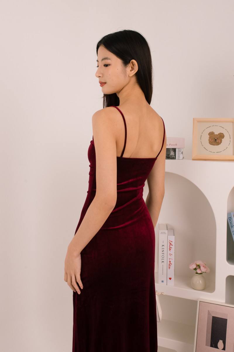 Aureza Ruched Suede Dress in Wine