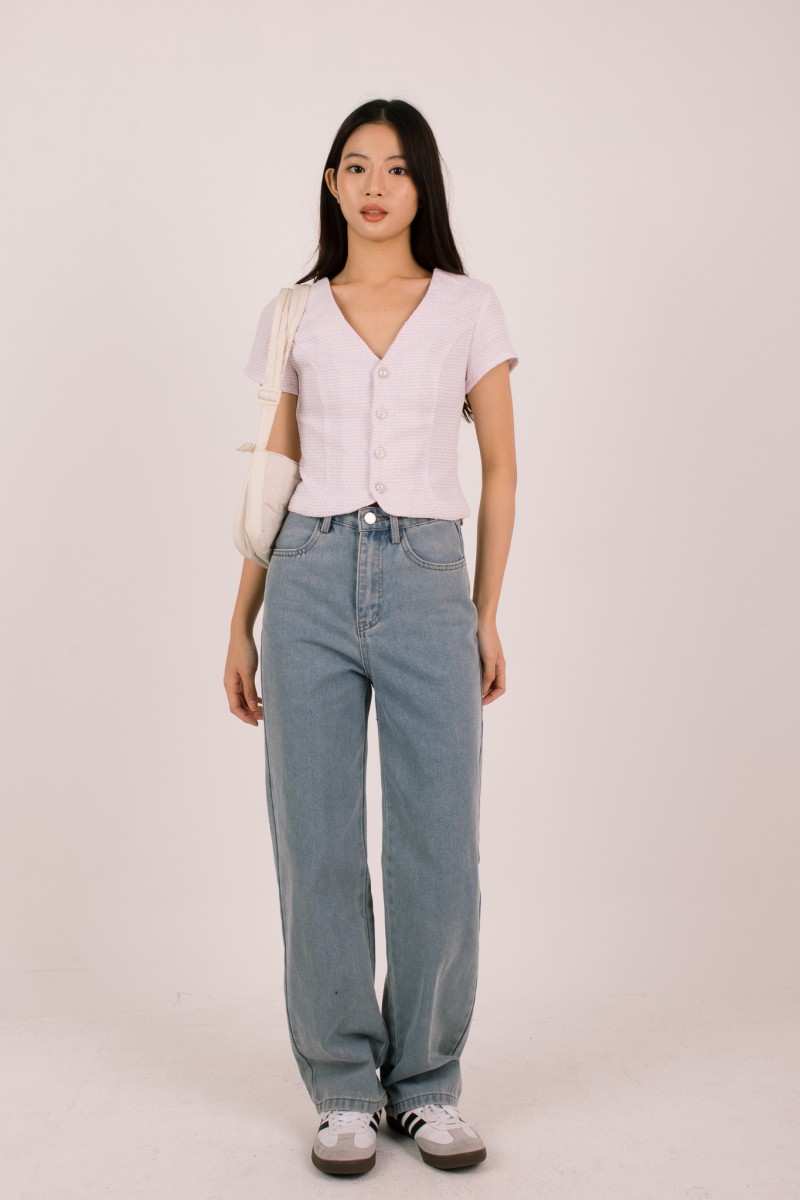 Anisse Pearl Tweed V-Neck Top in Lilac