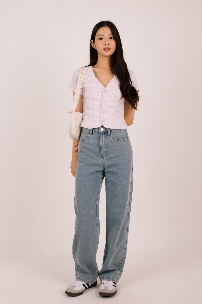 Anisse Pearl Tweed V-Neck Top in Lilac