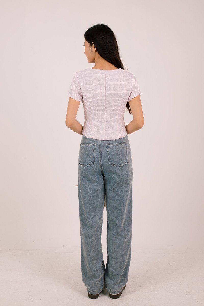 Anisse Pearl Tweed V-Neck Top in Lilac
