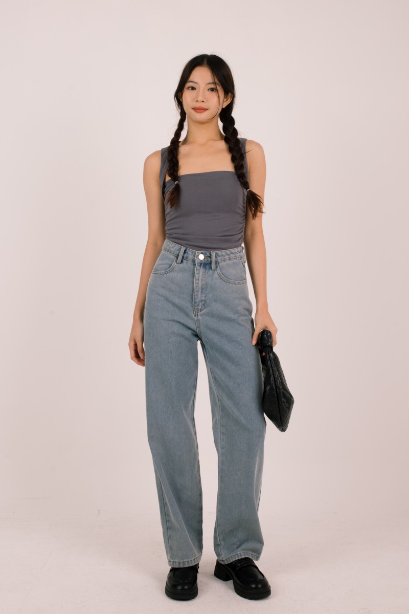 Nivi Ruched Tank Top in Gunmetal