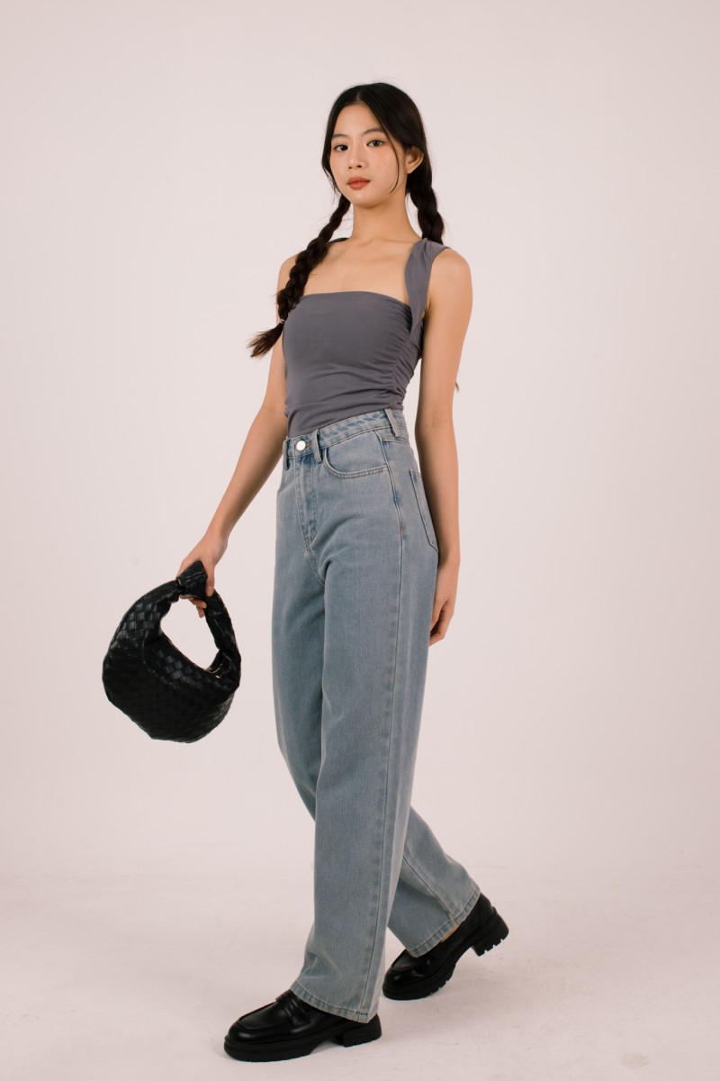 Nivi Ruched Tank Top in Gunmetal