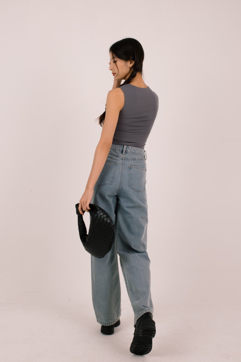 Nivi Ruched Tank Top in Gunmetal