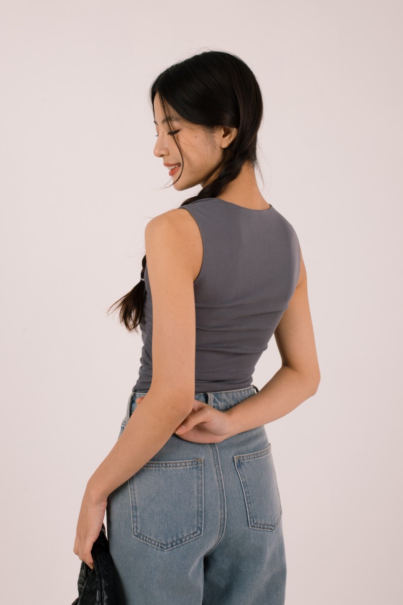 Nivi Ruched Tank Top in Gunmetal