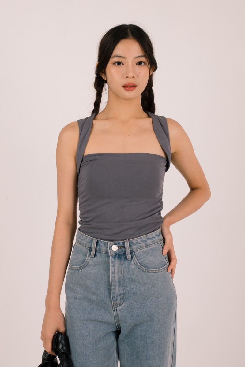 Nivi Ruched Tank Top in Gunmetal