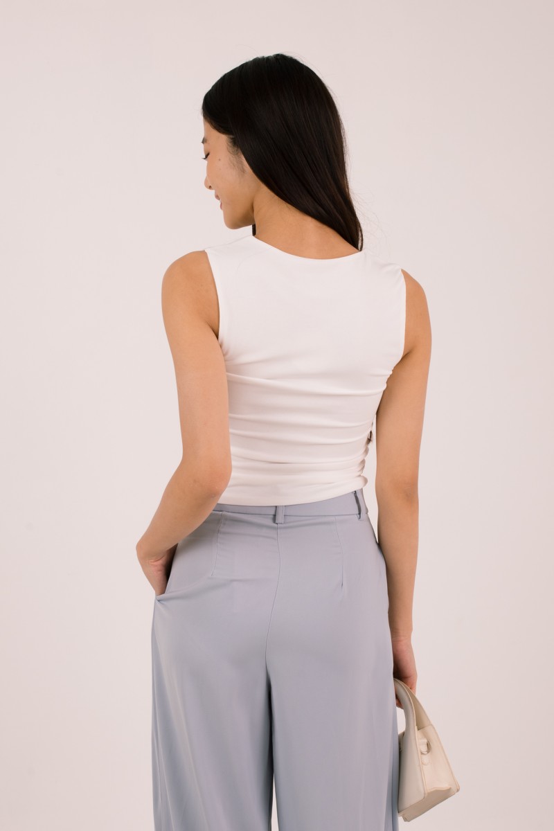 Nivi Ruched Tank Top in White