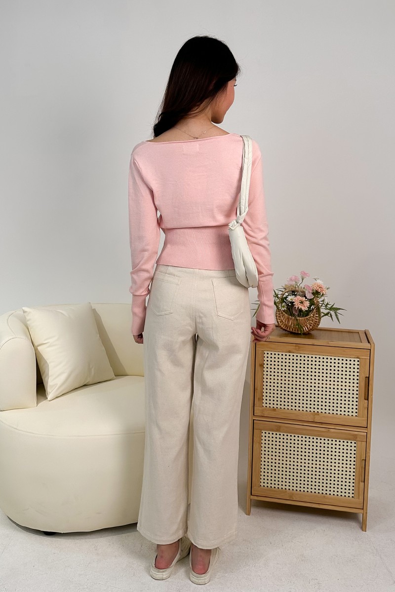 Silena Wide Neck Button Cardigan in Pink