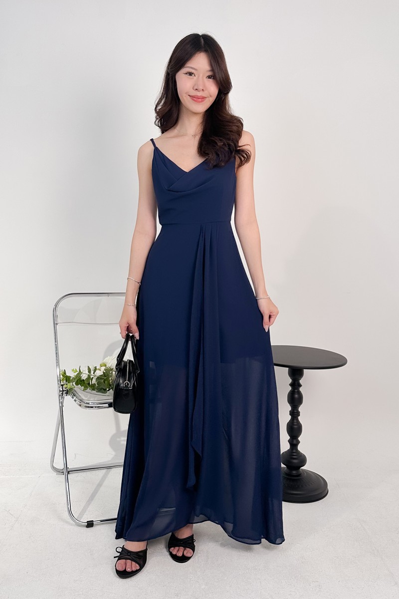 RESTOCK7: Zoie Cowl Maxi Dress in Navy