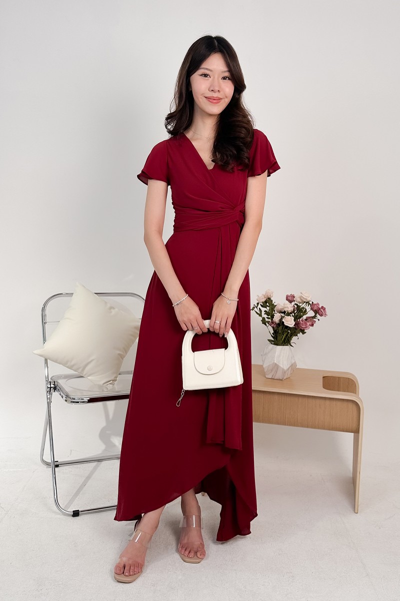 RESTOCK7: Ayless Sleeved Knot Maxi in Wine
