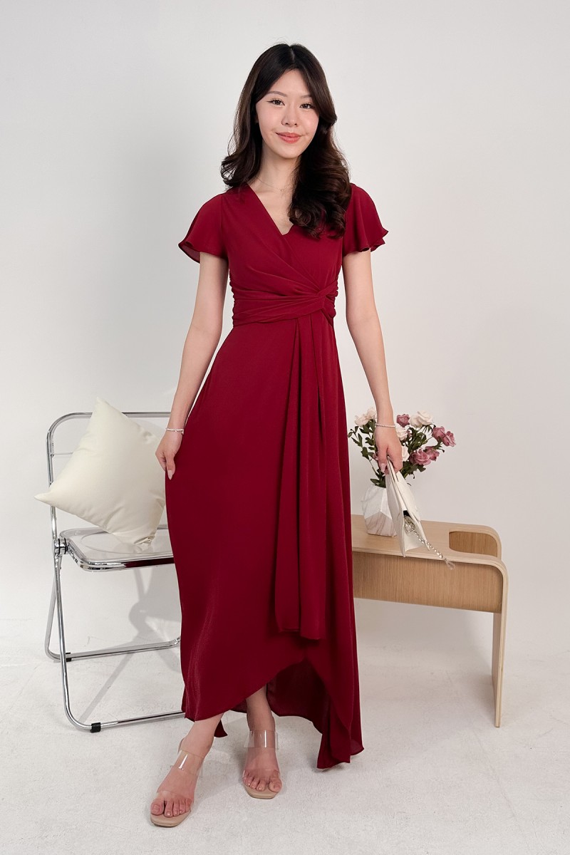 RESTOCK7: Ayless Sleeved Knot Maxi in Wine
