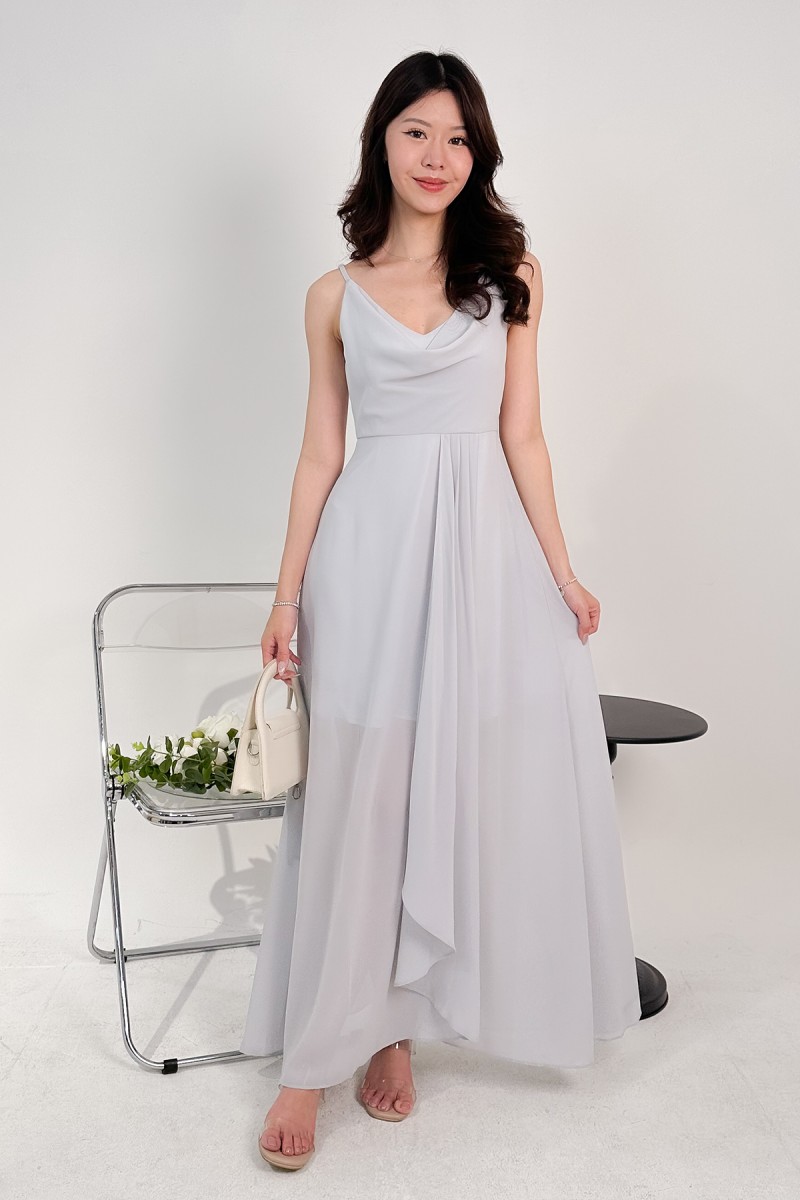 RESTOCK6: Zoie Cowl Maxi Dress in Platinum