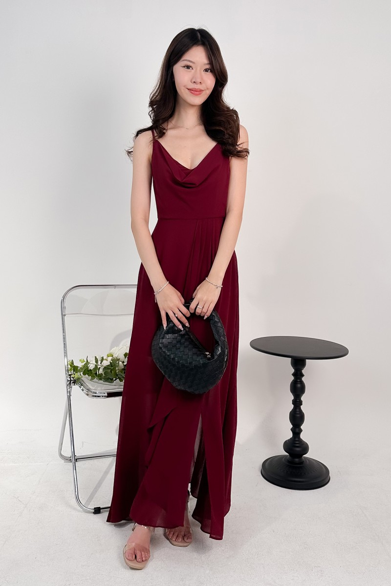RESTOCK7: Zoie Cowl Maxi Dress in Wine Red