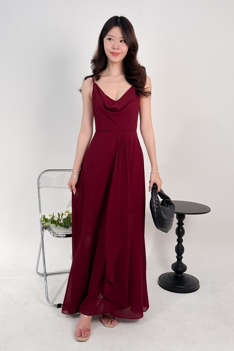 RESTOCK7: Zoie Cowl Maxi Dress in Wine Red