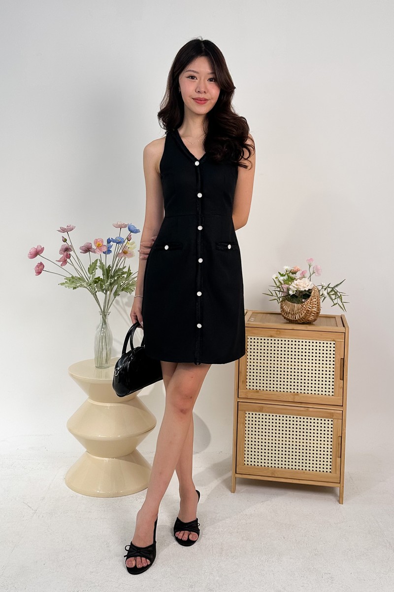 Lavine Pearl Tweed Dress in Black