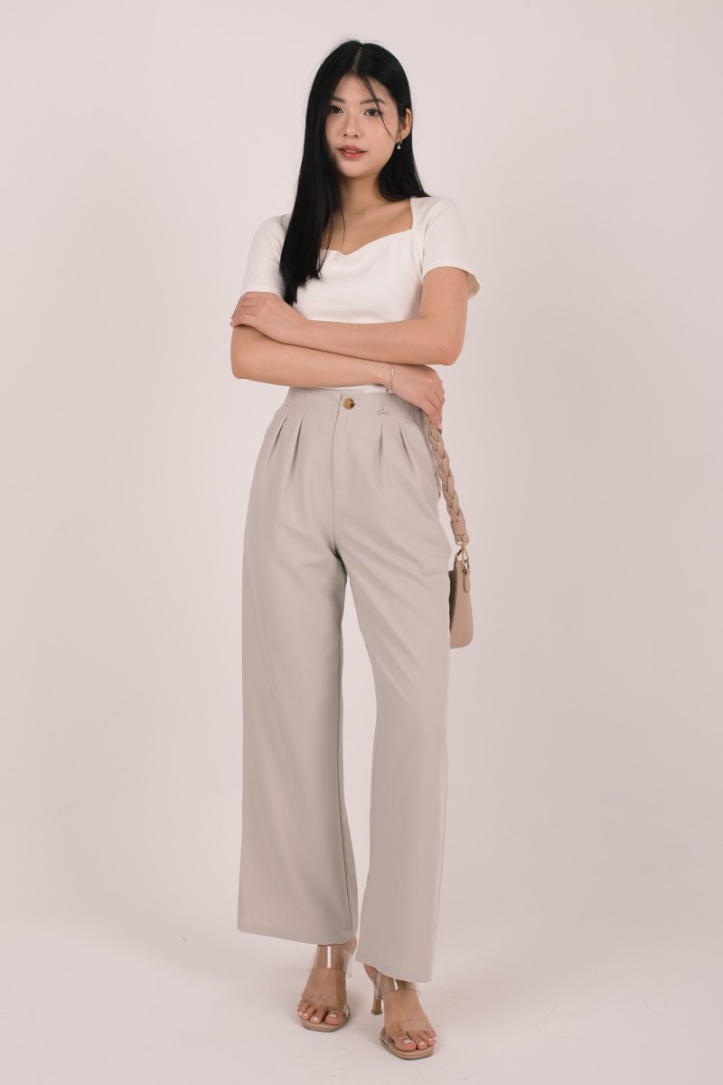 BACKORDERS: Bellona Front Pleat Button Pants in Stone Grey