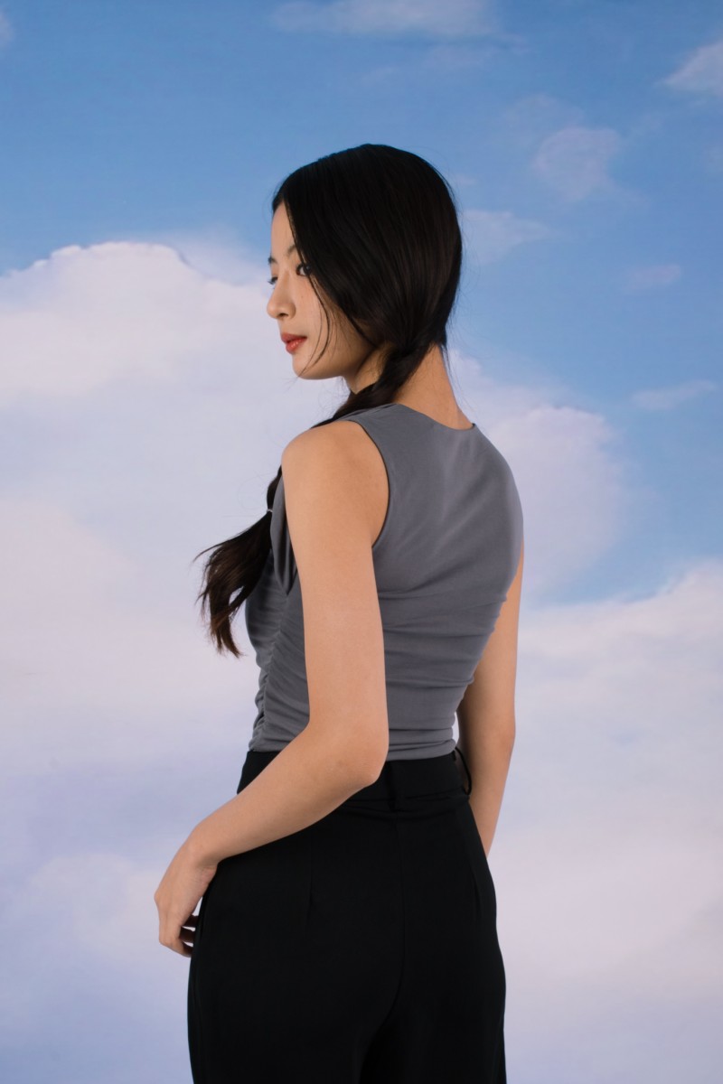 Nivi Ruched Tank Top in Gunmetal