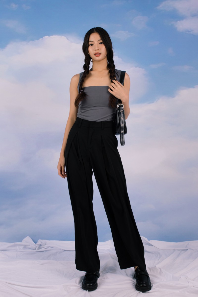 Nivi Ruched Tank Top in Gunmetal