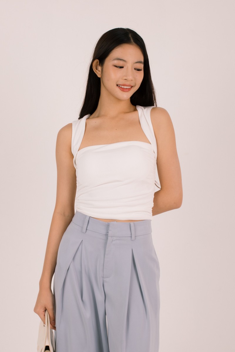 Nivi Ruched Tank Top in White