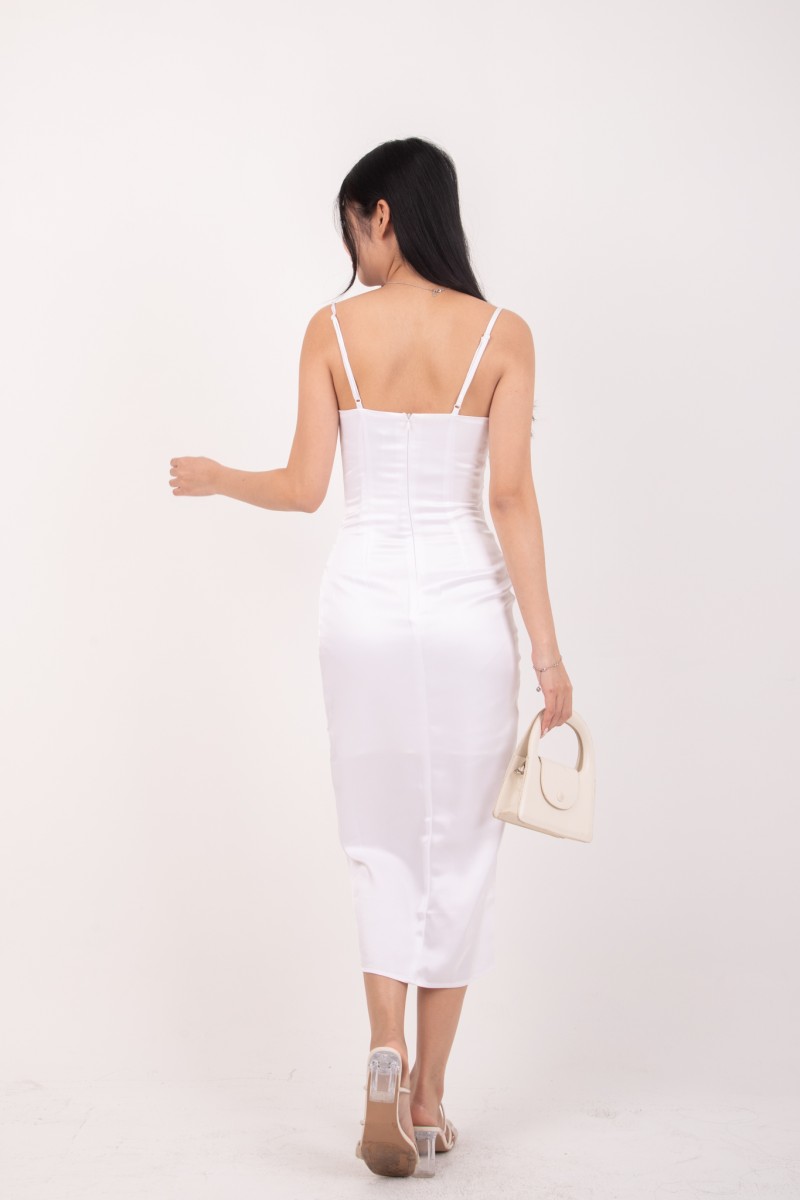 Corine Cowl Neck Front Slit Dress in White