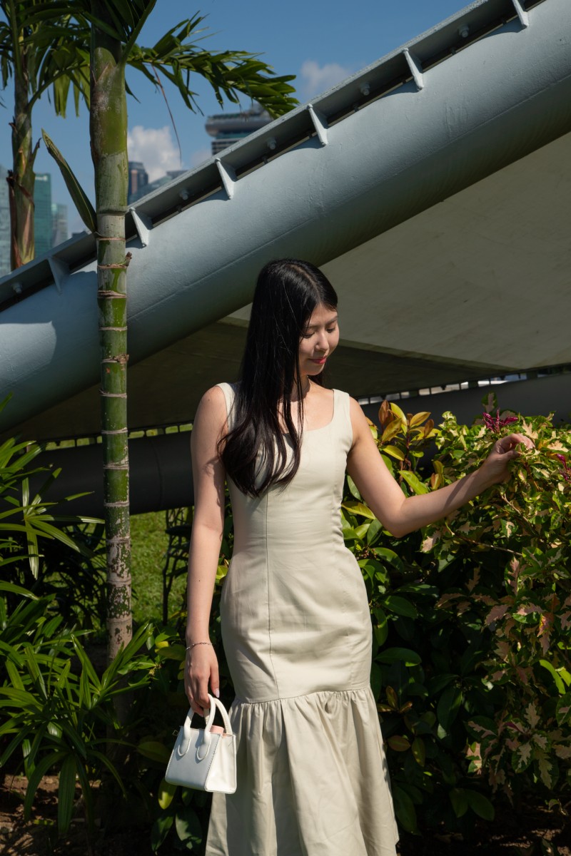 Vaela Panel Mermaid Flare Dress in Oat