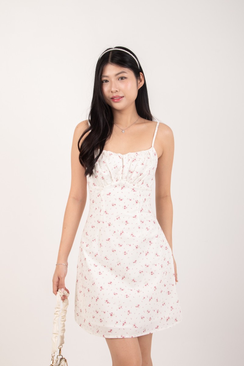 Celia Ruched Floral Dress in Pink