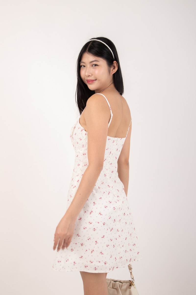 Celia Ruched Floral Dress in Pink