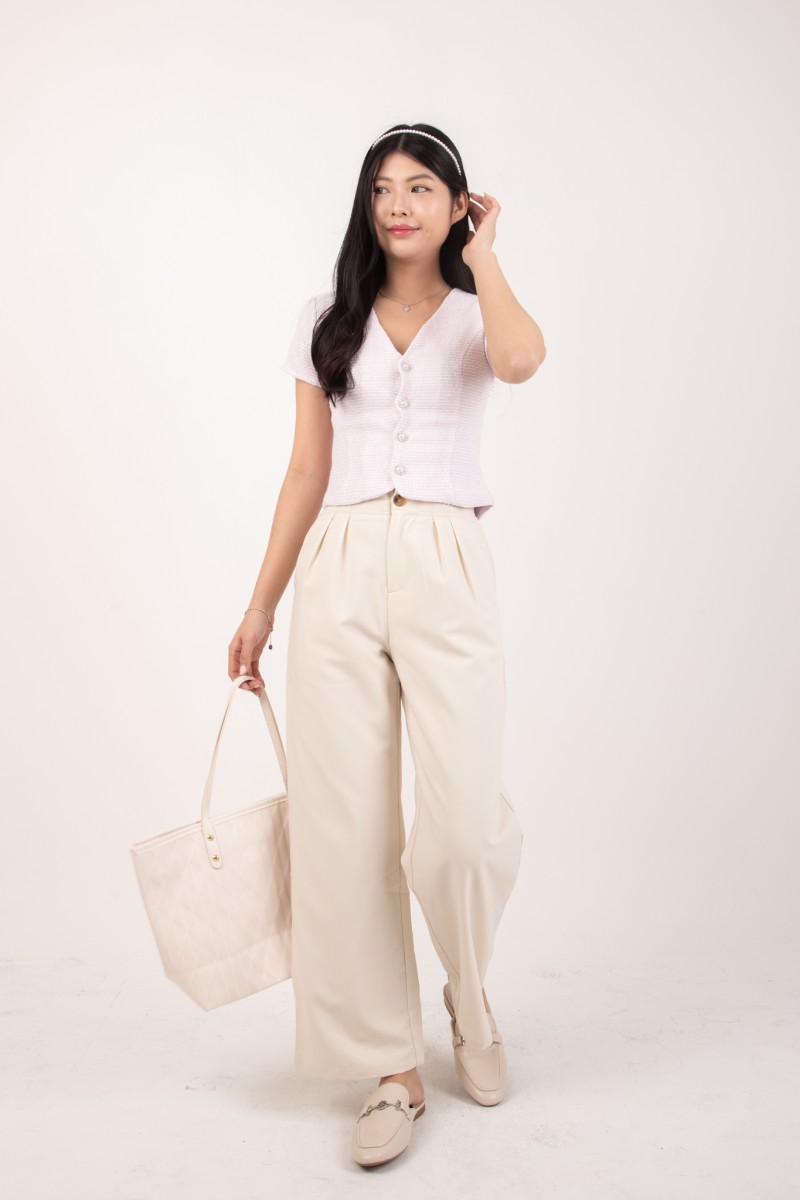 RESTOCK: Bellona Front Pleat Button Pants in Cream