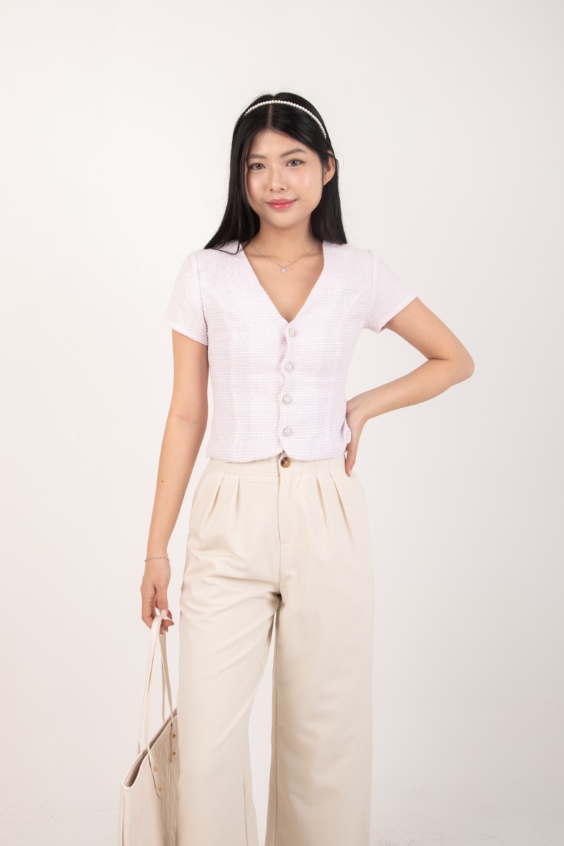 RESTOCK: Bellona Front Pleat Button Pants in Cream