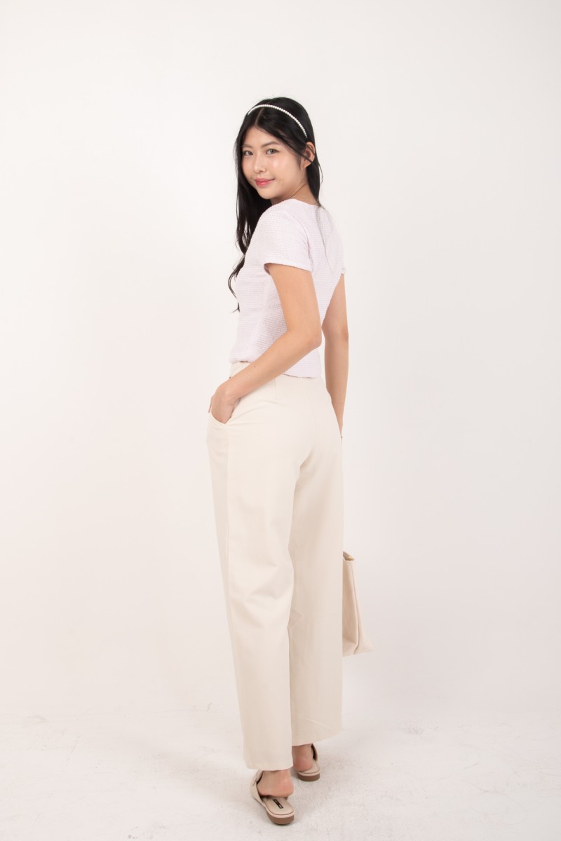 RESTOCK: Bellona Front Pleat Button Pants in Cream