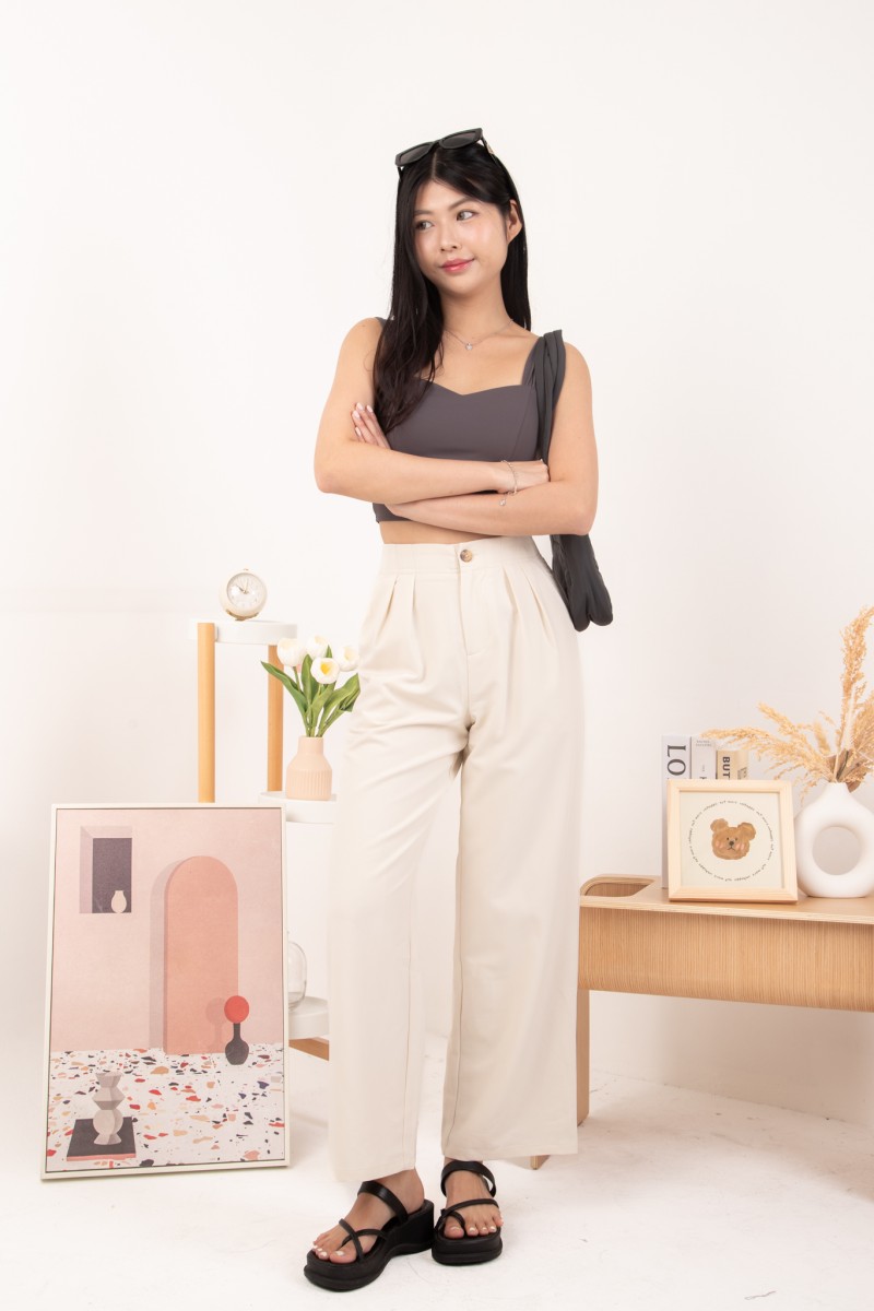 RESTOCK: Bellona Front Pleat Button Pants in Cream