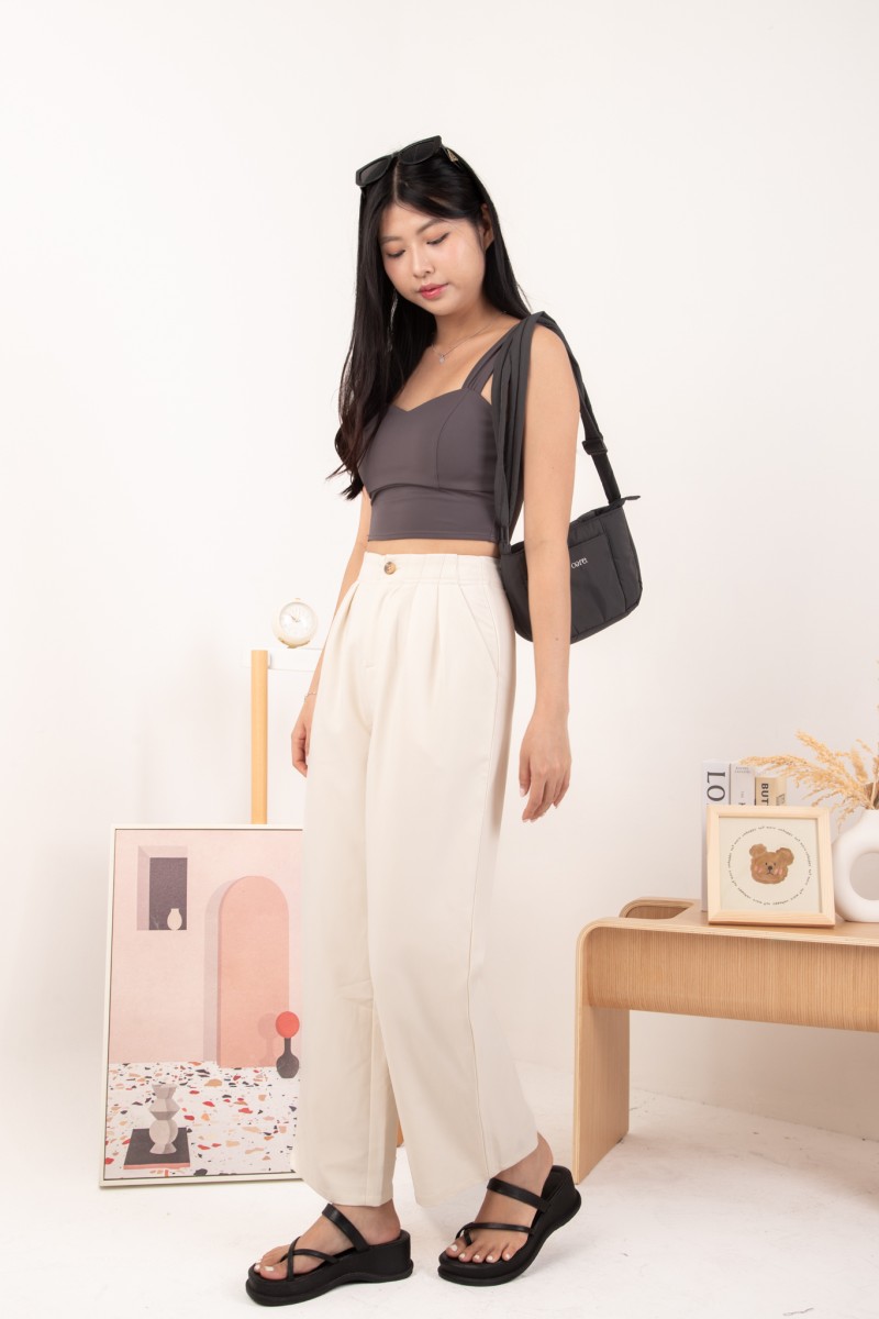 RESTOCK: Bellona Front Pleat Button Pants in Cream