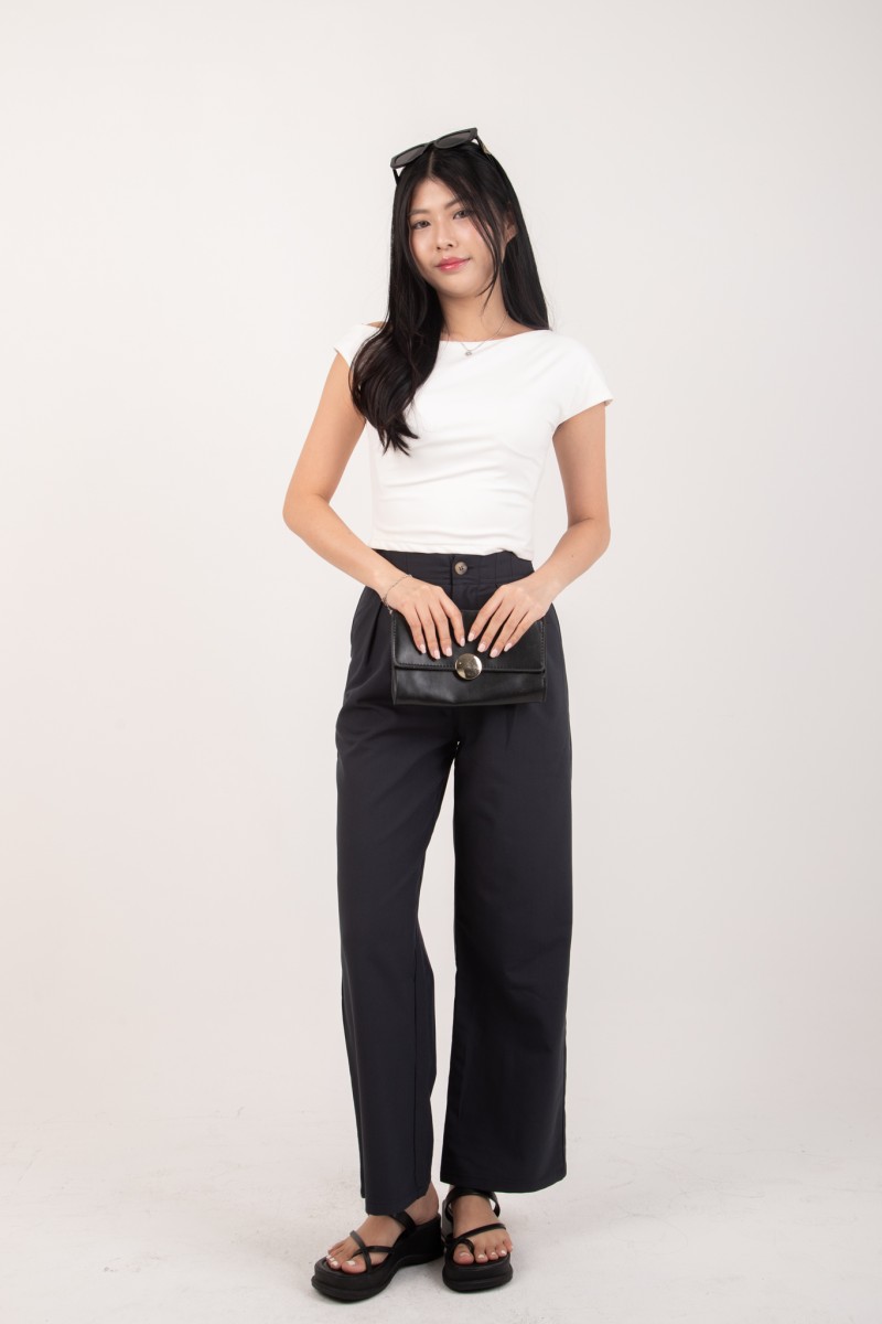 RESTOCK: Bellona Front Pleat Button Pants in Navy