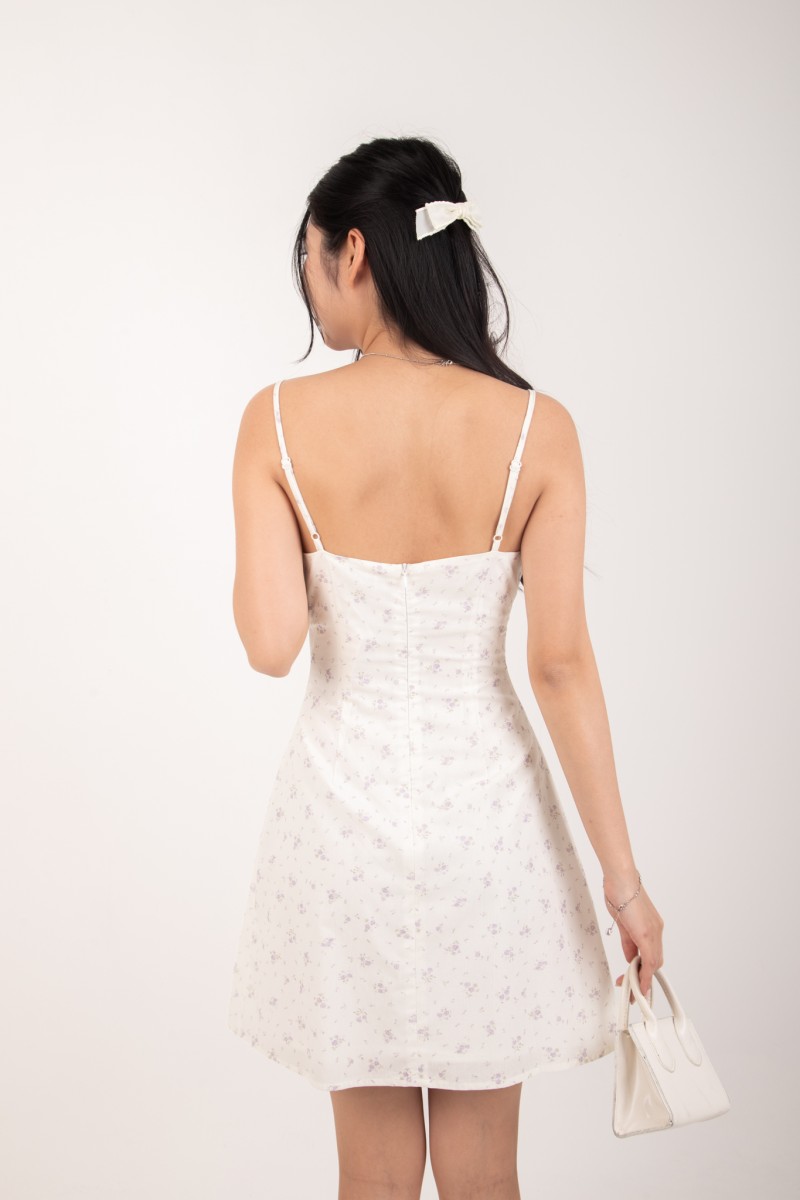 Celia Ruched Floral Dress in Lilac