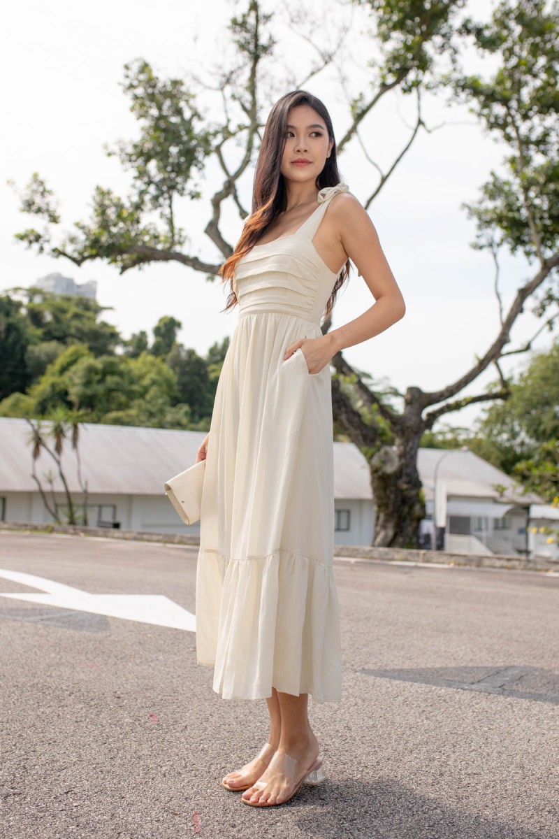 Daegon Tie Strap Midi Dress in Cream (MY)