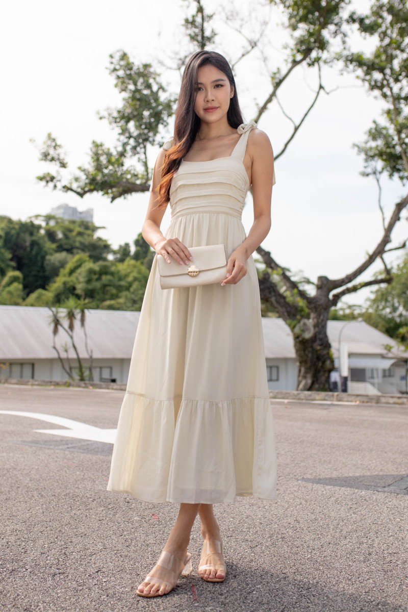Daegon Tie Strap Midi Dress in Cream (MY)
