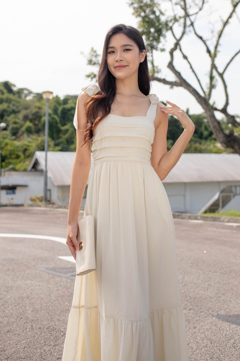 Daegon Tie Strap Midi Dress in Cream (MY)