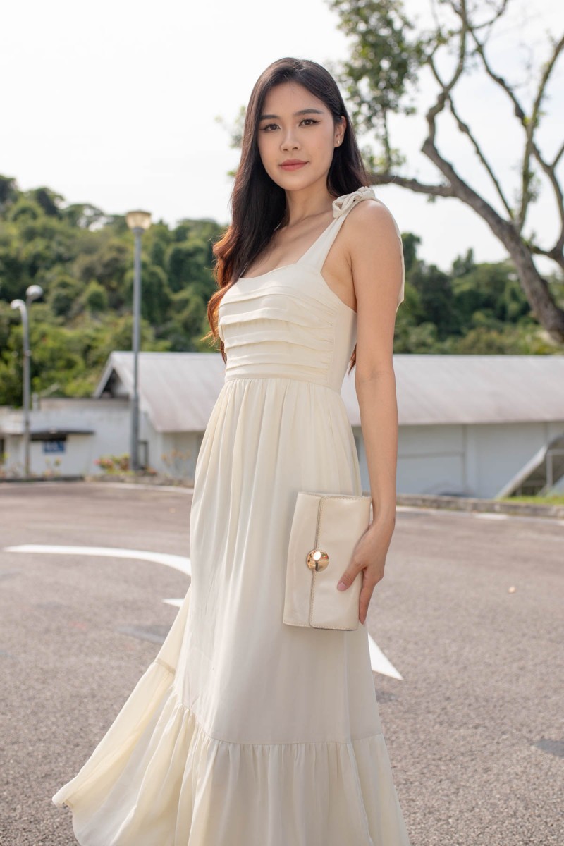 Daegon Tie Strap Midi Dress in Cream (MY)