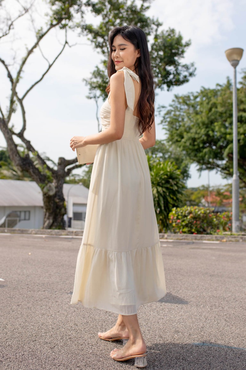 Daegon Tie Strap Midi Dress in Cream (MY)