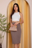 Peri Button Pencil Skirt in Taupe (MY)