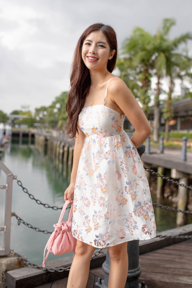 Varis Padded Floral Babydoll Dress in Coral (MY)