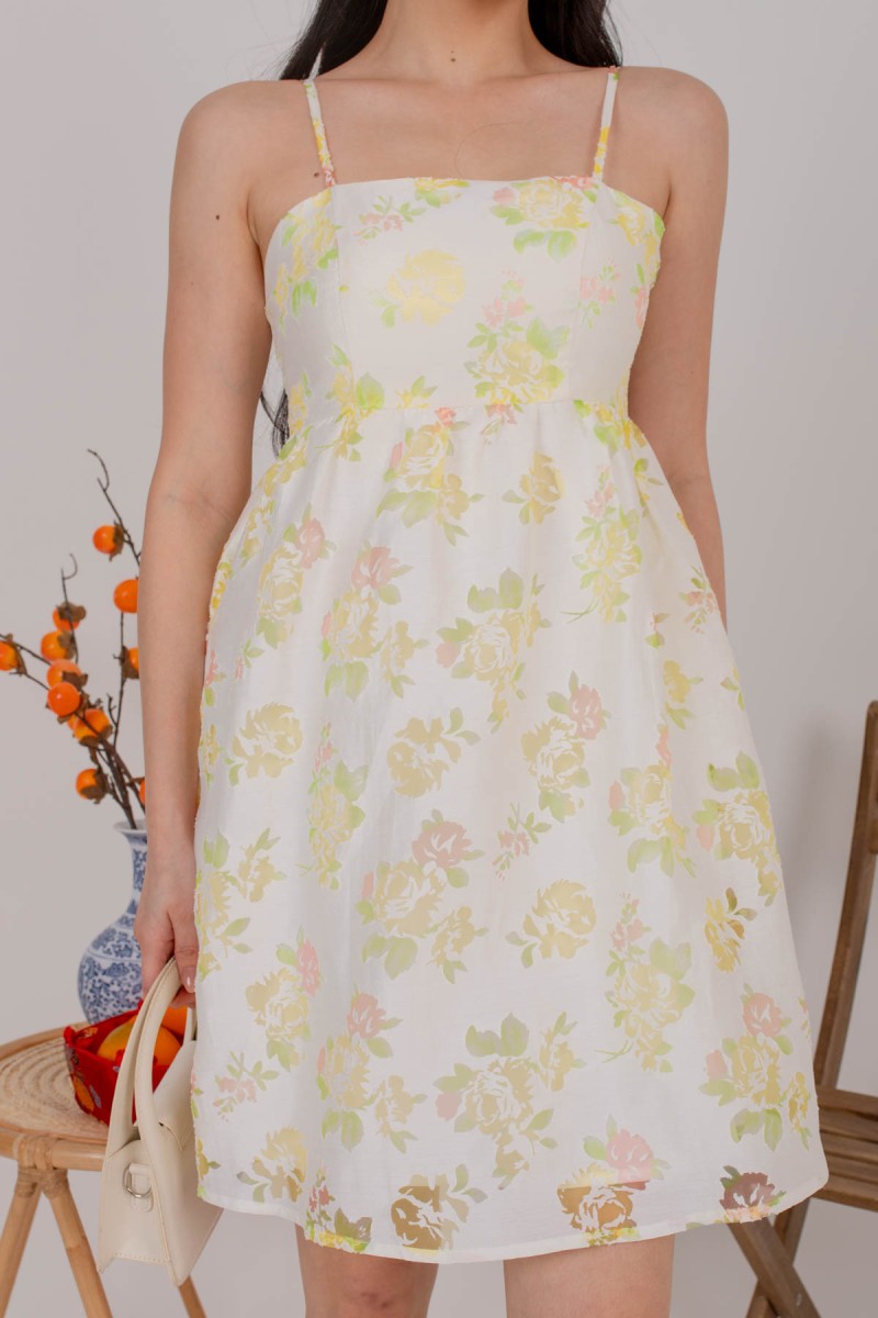 Varis Padded Floral Babydoll Dress in Yellow (MY)