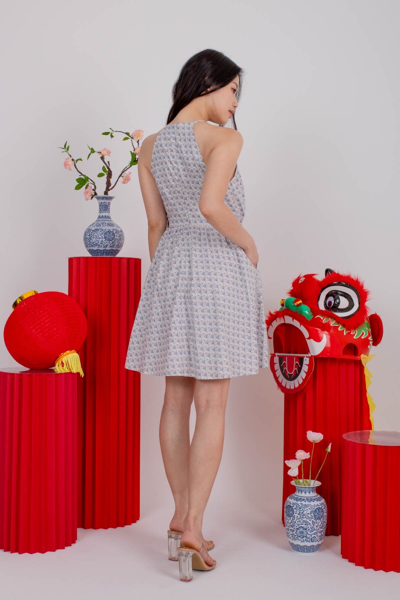 Petalle Printed Flare Dress in Blue (MY)