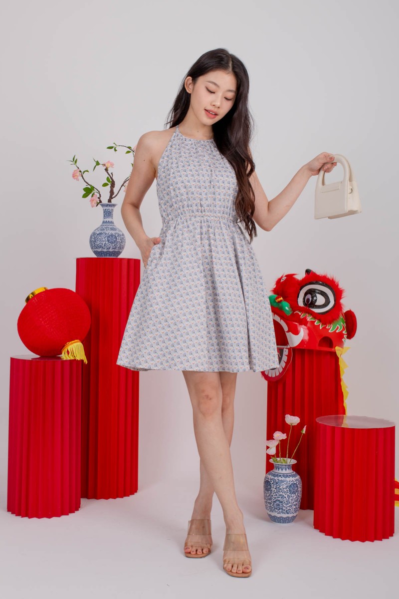Petalle Printed Flare Dress in Blue (MY)