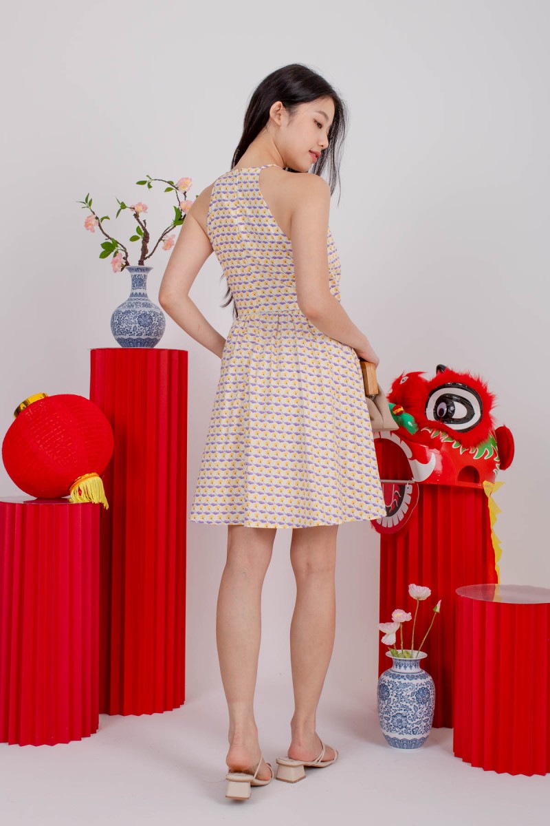 Petalle Printed Flare Dress in Yellow (MY)
