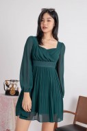 Ayra Sleeved Pleated Dress in Dark Teal (MY)