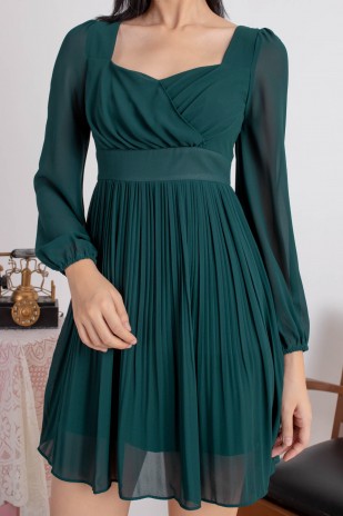 Ayra Sleeved Pleated Dress in Dark Teal (MY)
