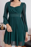 Ayra Sleeved Pleated Dress in Dark Teal (MY)