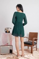 Ayra Sleeved Pleated Dress in Dark Teal (MY)