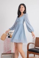 Ayra Sleeved Pleated Dress in Blue (MY)