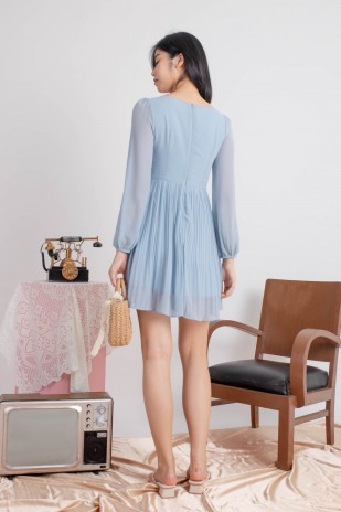 Ayra Sleeved Pleated Dress in Blue (MY)